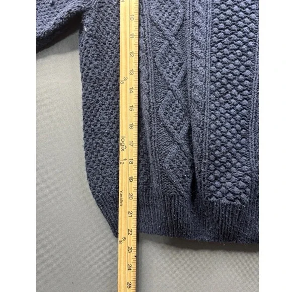 Orvis Cardigan Sweater Womens Navy Blue Silk Cotton Cable Knit Pockets M - Picture 6 of 8